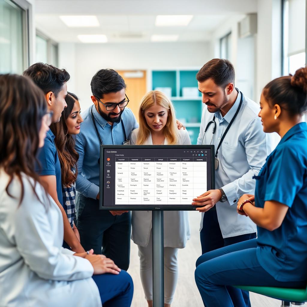 Healthcare operations team reviewing schedules together